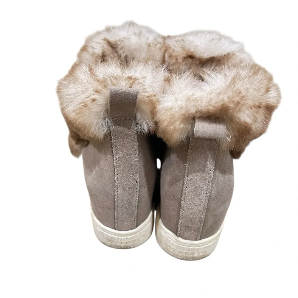 J/SLIDES  Sean Taupe suede leather Faux Fur Lined Winter sneaker Booties